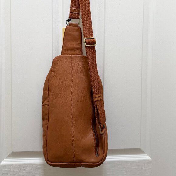 Marta Ponti Of Portugal Soft Washed Leather Sling Backpack Cognac Brown Bag NEW - Picture 12 of 16